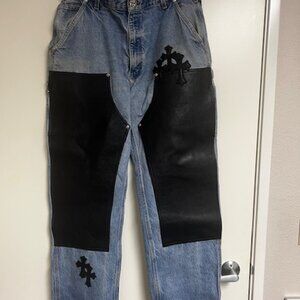 Chrome Hearts Cross Patch Vintage Leather Double Knee Carhartt SZ 34 x 32